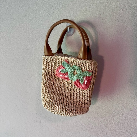 Toddler Straw Tote Bag with Strawberry Embroidery - Picture 5 of 5